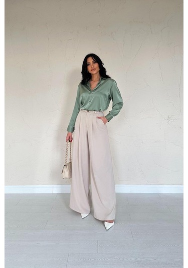 Mint Saten Gömlek Karışık Çok Renkli