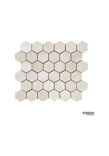 Tuqco Doğal Taş 2 Altıgen Bej Cilalı Mermer Mozaik Fileli