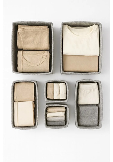 Gri Keçe Çekmece Ve Dolap Düzenleyici Organizer Seti 6 Parça Krem, Çok Amaçlı Düzenleyici Kutular Gri