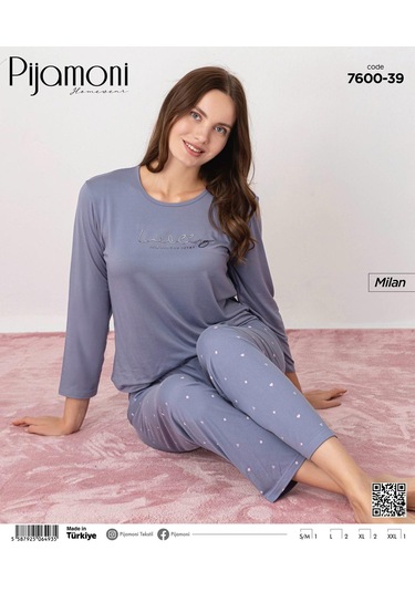 Pijamoni Kadın Milan Bisiklet Yaka Uzun Kol İnce Pijama Takımı 7600/39 - 1 Adet Lila