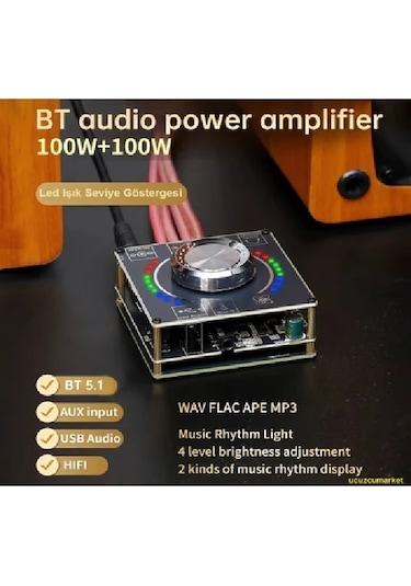 Bluetooth 5.1 100w+100w 2.0 Kanal Dijital Hifi Stereo Ses Amplifikatörü Usb+aux