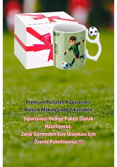 Siyah Beyaz Futbol Toplu Yeşil Siyah Forma Oyunculu Taraftar İsimli Baskılı Kupa Bardak Beyaz