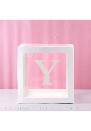 Star Beyaz Şeffaf Balon Kutusu Y Harfli 25x25 Cm Beyaz Y
