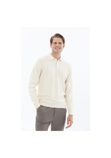 Finesuits Erkek Desenli Yünlü Kazak 2422201016.dspyr Kemik