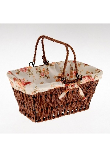 Üstü Kumaş Kaplı Hasır Ekmek Sepeti Dikdörtgen - Kahve Kahverengi