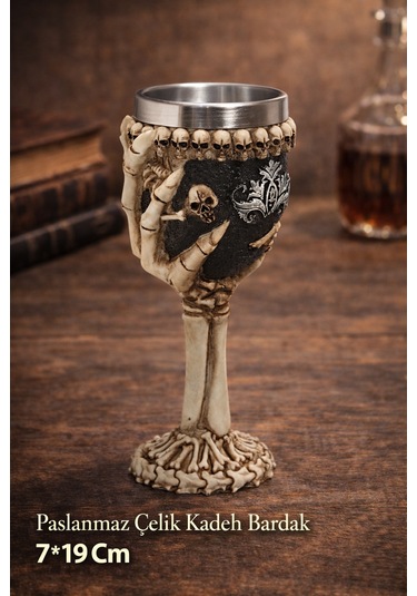 İskelet Eli Figürlü 3d Kabartmalı Çelik Kadeh Bardak Gotik Dekoratif Kupa Gri - Mint