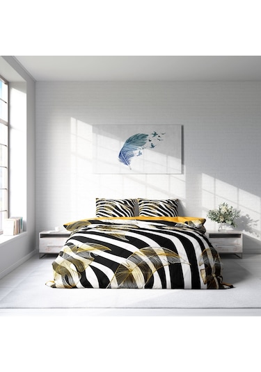 Monohome Zebra Feather 3D Pamuk Saten Çift Kişilik Nevresim Takım Zebra