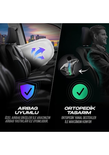 Panda Kapadokya Serisi Jakar Kumaş Oto Koltuk Kılıfı Tam Set Siyah - Füme