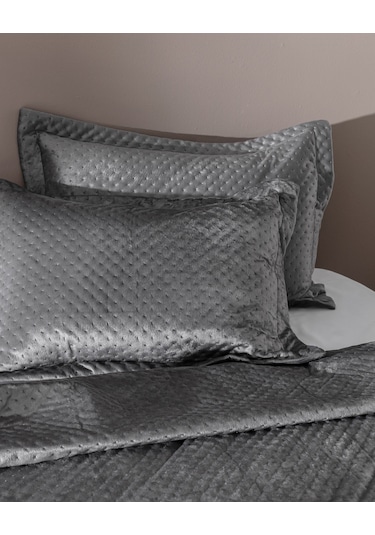 Madame Coco Boulogne Çift Kişilik Kadife Yatak Örtüsü - Antrasit Gri
