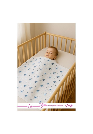 Yelken Desen 1 Adet 85x100cm %100 Pamuk Müslin Yelken Desenli Bebek Örtüsü Beyaz
