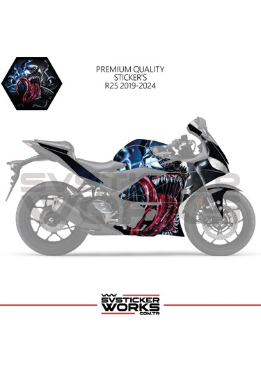Yamaha R25 Sticker Kaplama Venom Kaplama Modeli Hazır Kit 2019 / 2024 Uyumlu Siyah