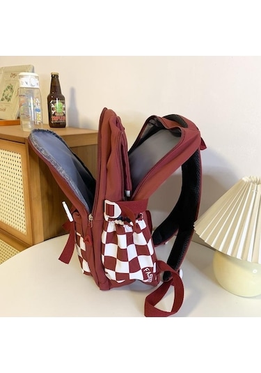 Novahub Siyah Dama Tahtalı Çanta Desenli Okul Çantası Kız Öğrenci Sırt Çantası Ortaokul Kadın Sırt Çantası Siyah