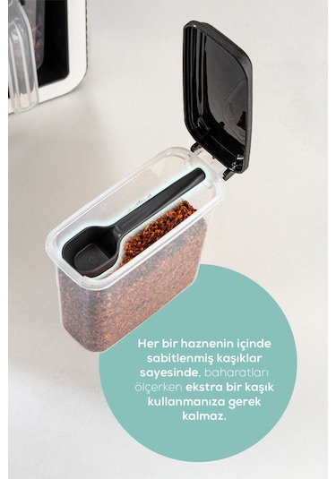 Vienev 12li 250 Ml Standlı Kendinden Yapışkanlı Kaşıklı Baharatlık Seti Antrasit