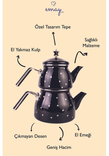 Star Emaye Yıldız Desenli Çaydanlık Bej