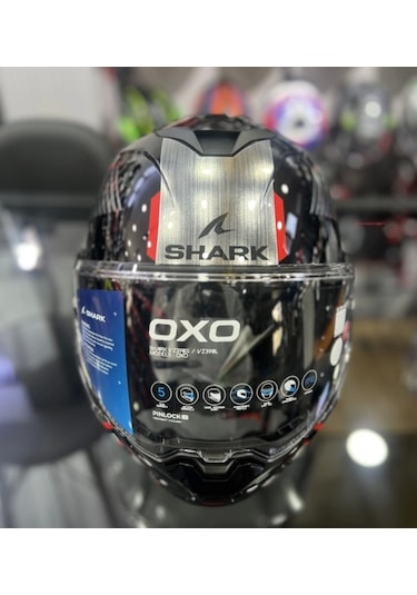 Shark Oxo Sıkter Çene Açılır Gümüş - Siyah - Kırmızı Kask