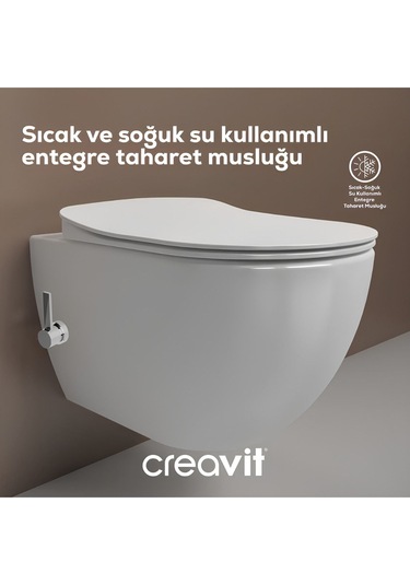 Creavit Free Entegre Ara Musluklu Kanallı Asma Klozet Fe320, Creavit Free Duck Duroplast Yavaş Kapak Beyaz