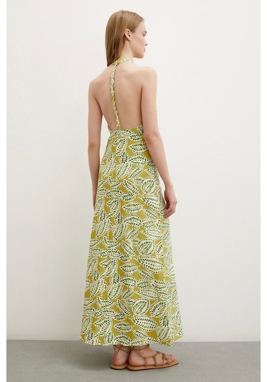 Degaje Yaka Maxi Elbise Yeşil Yeşil