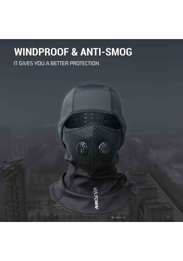 Fosenze Unisex Siyah Bisiklet Maskesi - Isı Sağlar, Rüzgar Ve Toz Korur, Nefes Valfi İle Konforlu, Spor İçin Elbise Xt7912 Siyah