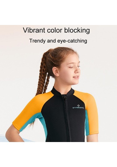 Dıve & Saıl 2.5mm Çocuklar Sıcak Kısa Kollu Tek Parça Wetsuit Gençlik Şnorkel Sörf Elbisesi Koyu Mavi