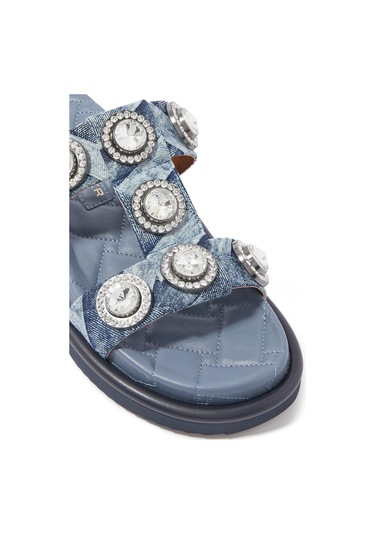 Kurt Geiger Kristal Taşlı Rahat Denim Sandalet Lacivert