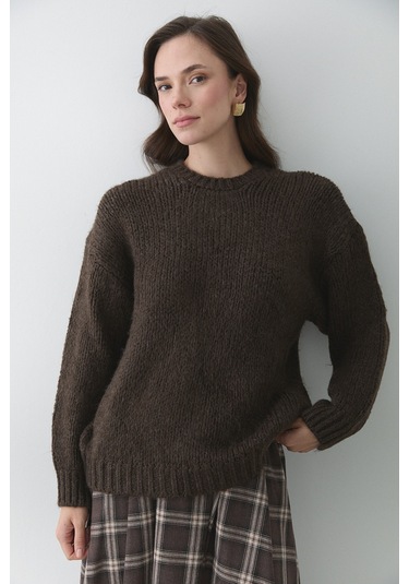 Vanilya Uzun Kollu Relax Kazak - 251091 Kahverengi