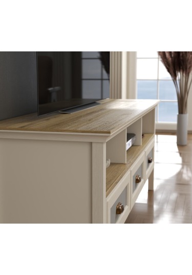 Valena Tv Ünitesi - Konsol 3 Çekmeceli 3 Bölmeli Mdf Profil Kapaklı Ve Ayaklı 150 Cm Minifixli Kahverengi