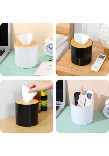 Beyaz-tuvalet Kağıt Kutusu Ahşap Kapak Yuvarlak Doku Kutusu Düz Renk Peçete Tutucu Kılıf Basit Şık Ev Araba Kağıt Mendil Dispenseri