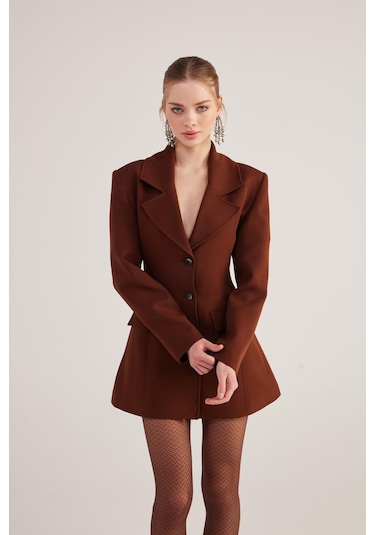 Holly Lolly Belden Oturmalı Fit Kesim Deja Blazer Ceket Kahve