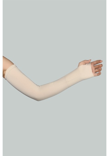 Altobeh Kesik Parmak Geçmeli Penye Kadın Tesettür Kolluk - Krem