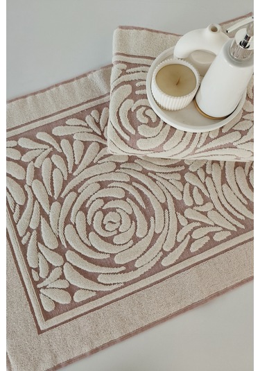 2'li Ayak Havlusu Seti - Zemini Renkli & Üç Boyutlu - %100 Pamuk - Yüksek Su Emici-gül Kurusu Gulkurusu Gül Kurusu