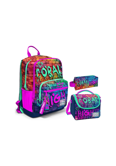 Coral High Üçlü İlk ve Ortaokul Okul Çanta Seti - Pembe Lacivert Grafiti - Erkek Çocuk
