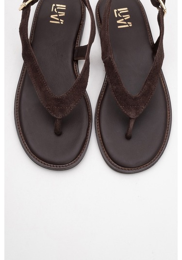Belinda Kahverengi Süet Hakiki Deri Kadın Parmak Arası Sandalet Kahverengi