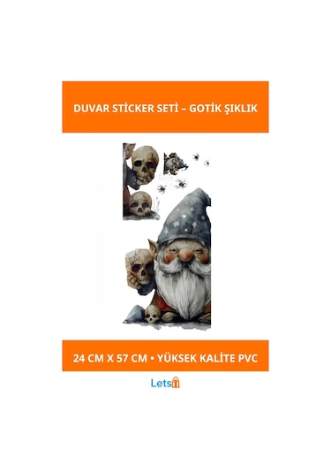 Gotik Cüce Ve Kafatası Temalı Duvar Sticker Çok Renkli