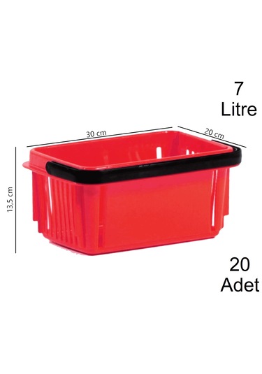 7 Litre Plastik Kozmetik Alışveriş El Sepeti Kırmızı 20 Adet / En:20 Boy:30 Yükseklik:13,5 Cm Kırmızı