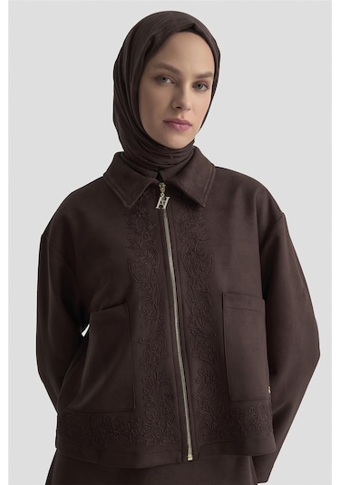 Armine Nakışlı Süet Takım 25kd1505 Kahverengi Kahverengi