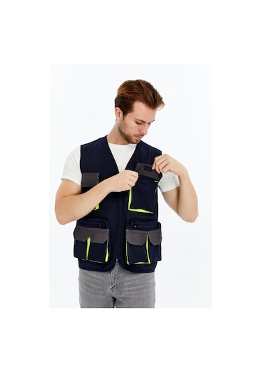 Uniprom İş Yeleği Lizbon Plus Model Çok Cepli Harman Kumaş Lacivert