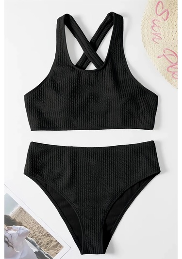 Kadın Siyah Çapraz Sırt Detaylı Iç Çamaşır Takımı Siyah