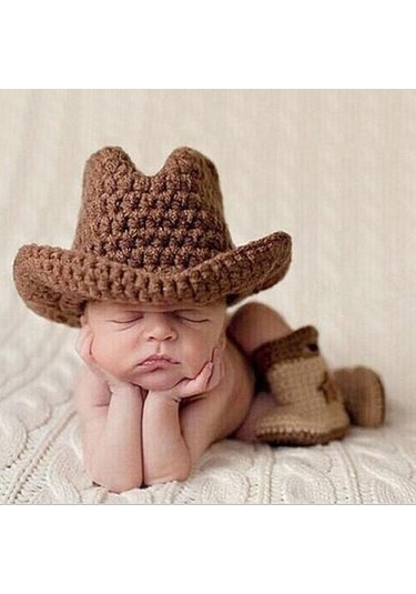 1 Takım Yenidoğan Prop Kostüm Sevimli Çekici Yün Iplik Bebek İçin Bebek Pelerin Kap Giymek Rahat Kahverengi
