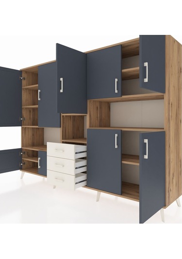 Hyperion Dolap 13 Raflı 3 Çekmeceli 9 Kapaklı 220x44x163 Çam-antr Çam-antrasit/aytaşı