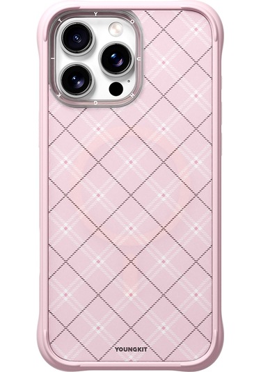İphone 16 Pro Uyumlu Kılıf M-safe Şarj Özellikli Youngkit Argyle Serisi Kapak Pembe