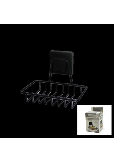 Siyah - Metal Katı Sabunluk Kare Güçlü Yapışkanlı 11x12.5x11cm 4172 Çok Renkli