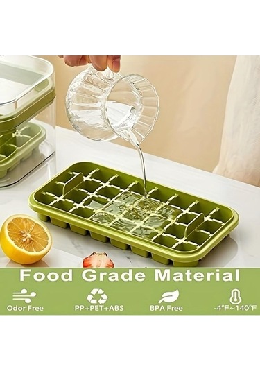 Pazly Yeşil 64 İzgaralı Pp Silikon Buz Kubu Kalıbı, Buzdolabında Buz Yapma, Eserleri Sakla, 23.8x13.5x9.5 Cm Yeşil