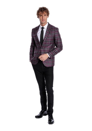 Slim Fit Sivri Yaka Mor Erkek Ceket 001