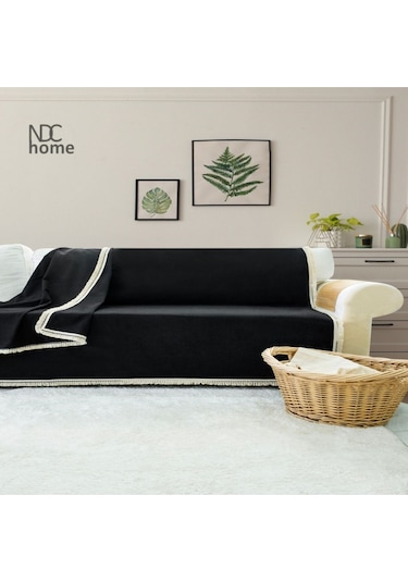 Dnc Home Tekstil Ndchome Premium Keten Siyah Ponponlu Koltuk Örtüsü 170 X 220