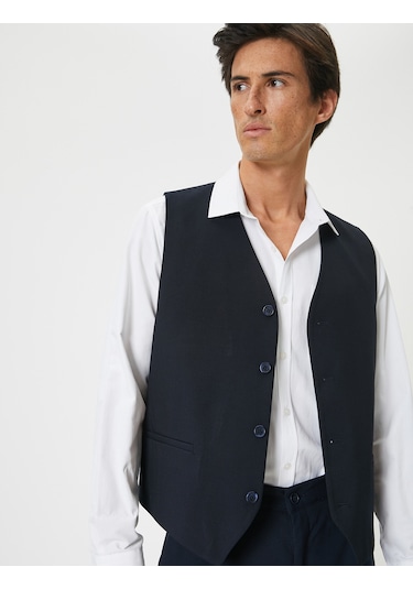 Koton Kumaş Yelek Kolsuz Düğmeli Fleto Cep Detaylı Lacivert 4spm20002hw Lacivert