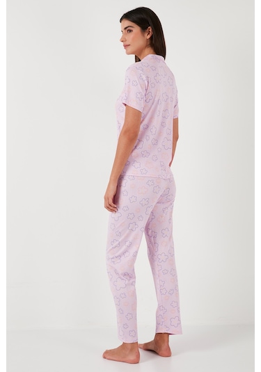 Lela Regular Fit Gömlek Yaka Kısa Kollu Bayan Pijama Takımı 65780124 Pembe