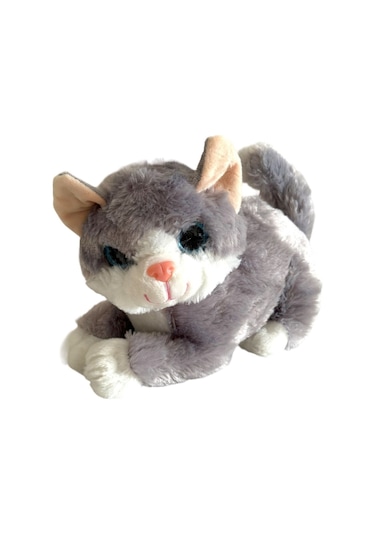 Sesli Miyavlayan Jumbo 30 Cm Peluş Kedi - Gri Gri