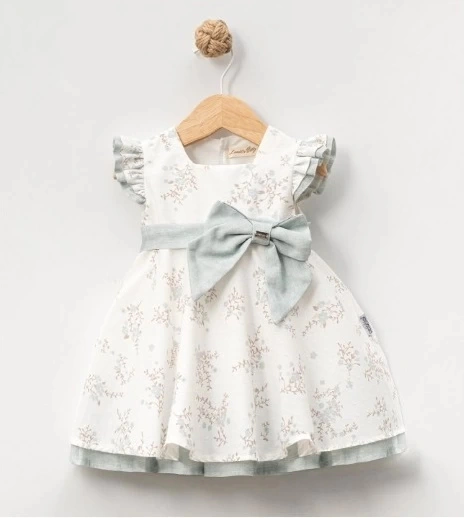 Büyük Yan Fiyonklu Fırfırlı Bebe Kız Elbise Mint