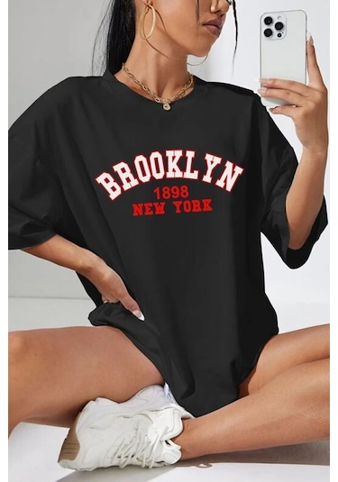 Uyguntarz Unisex Brooklyn Baskılı Tshirt Siyah