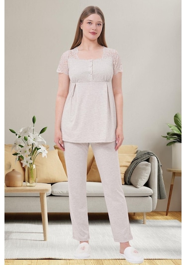 Mecit Pijama Mecit 6056 Vizon Hamile Lohusa Pijama Takımı